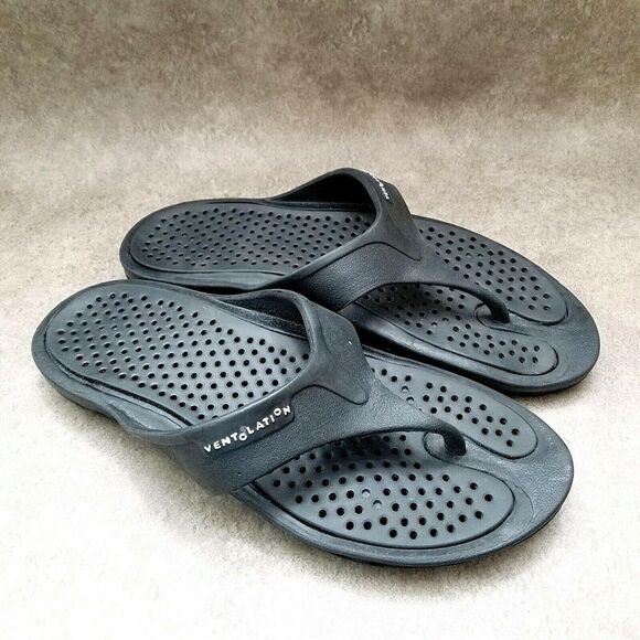 Ventolation Mens   Sz 8 M Black  Thong Vibram Sole Flip Flop Sandals - Picture 1 of 9